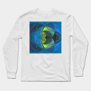 Mosaic Kaleidoscope Flower Blue and Green Long Sleeve T-Shirt